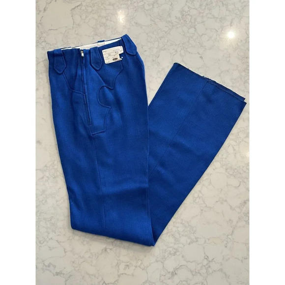 NWT Vintage Women's Lasso Western Wear 70s Rodeo Ranch Pants Blue Tweed Size 24 - Picture 1 of 10